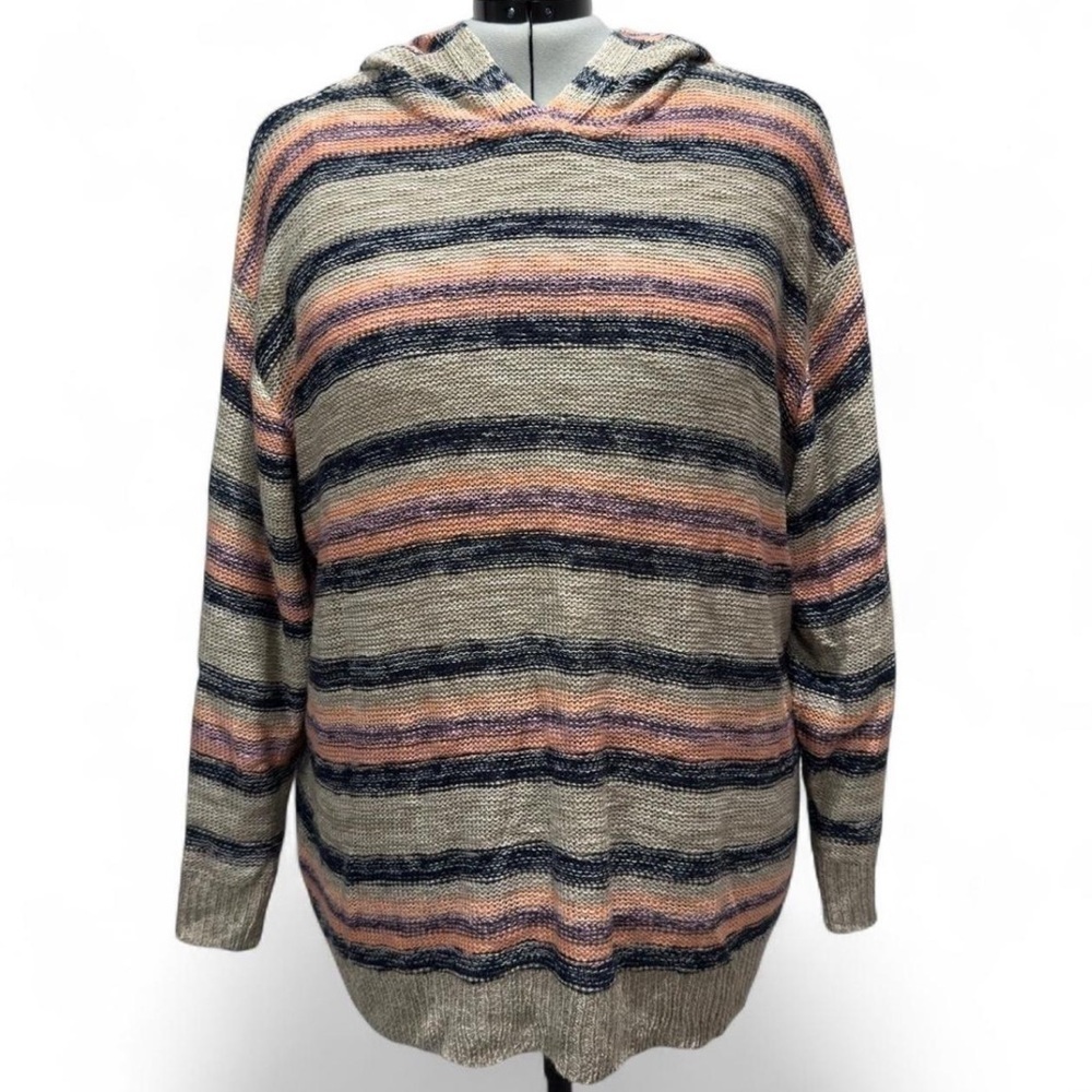 Lane Bryant Knit Striped Sweater Summer Coastal Hoodie Tan, Plus Size 26W/28W/4X